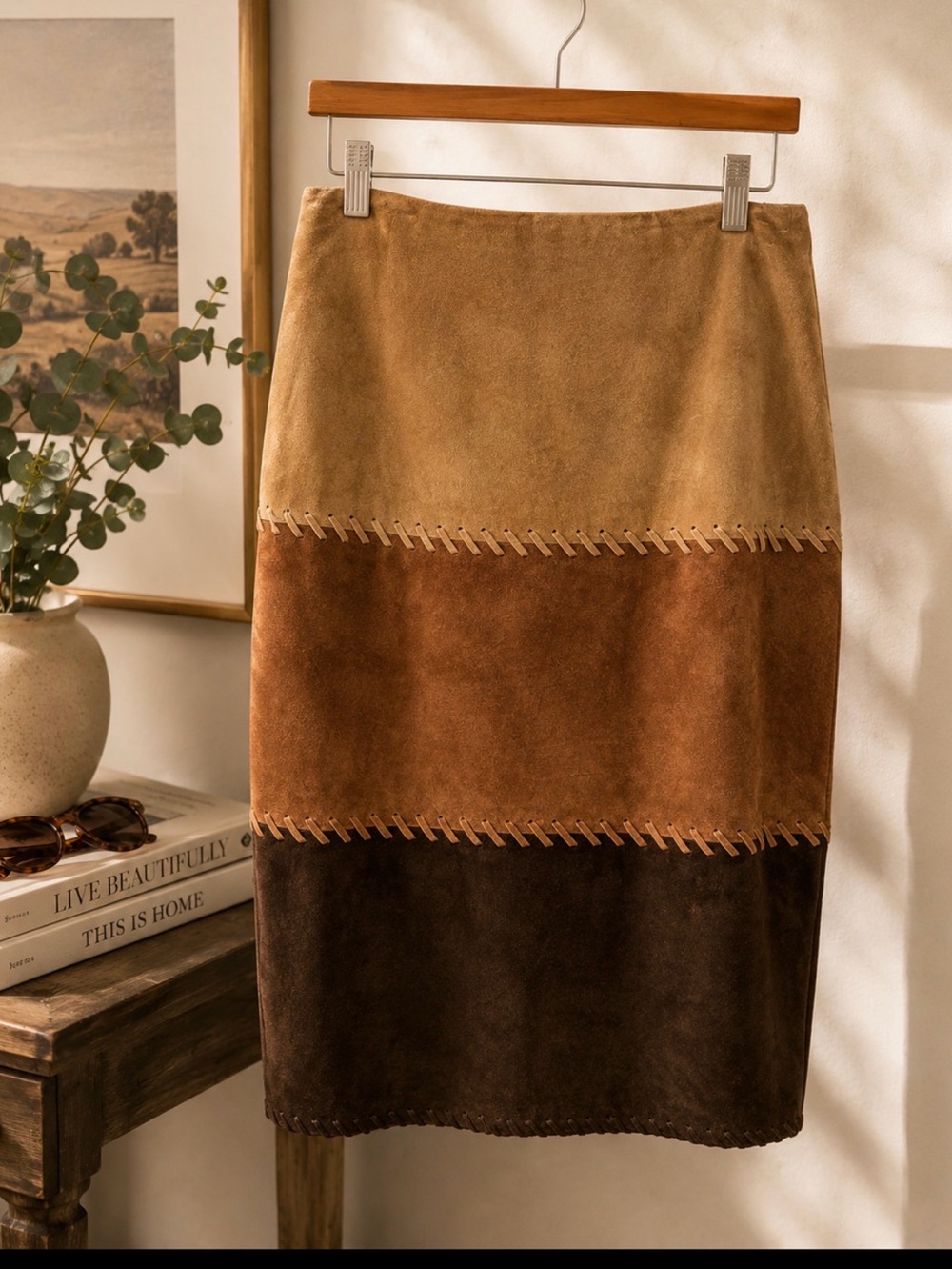 Madison studio size 10 Elegant Tan and Brown Women's suede leather Skirt